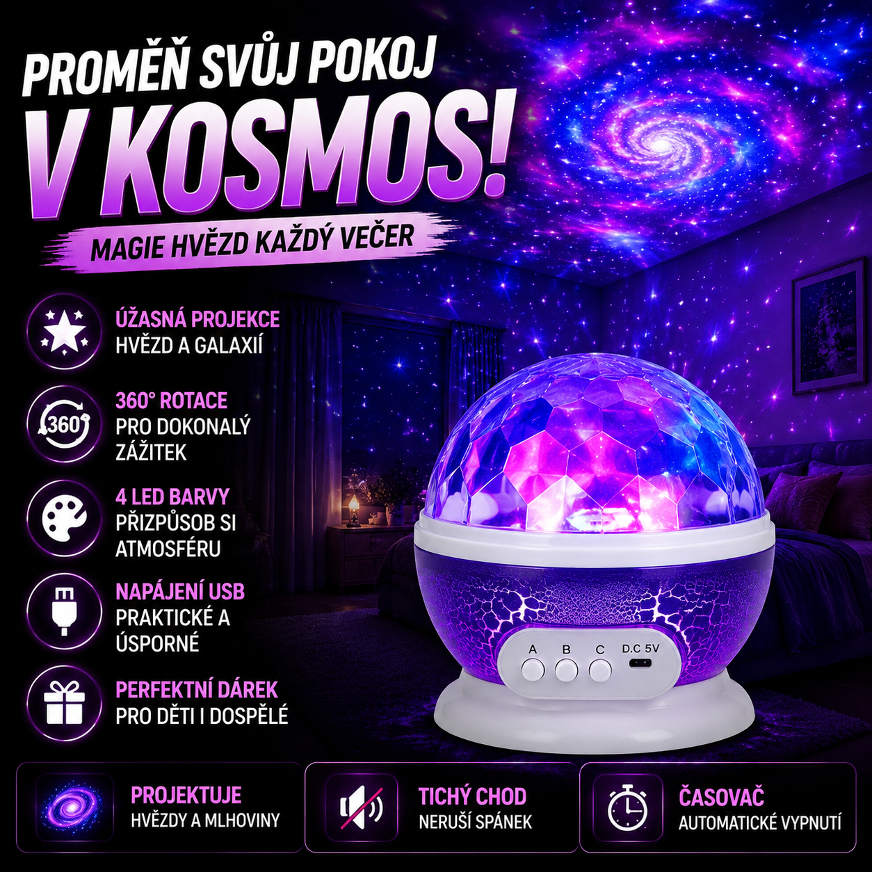 Otočný Hvězdný Projektor StarCosmos™